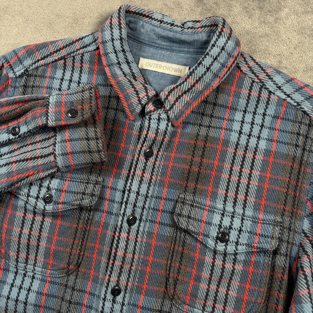 Outerknown Blanket Shirt Mens S Blue Plaid Organic Cotton Heavyweight Shacket